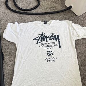 Stussy White Tee with Black Graphic